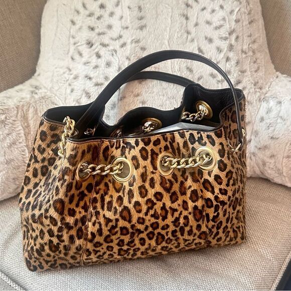 Roberta Gandolfi Leopard Print Genuine Leather Women's Bag with Chain Straps - Picture 6 of 16